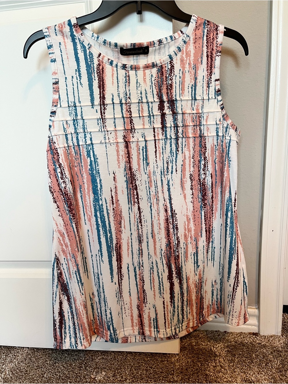 Thread & Supply Striped Brushstroke Tank Top - White with Blue & Pink. Sz Med